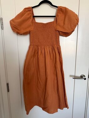 Puff Sleeve Smocked Dress in Rust
